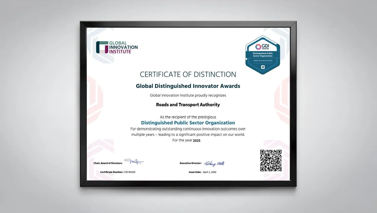 RTA Wins ‘Distinguished Public Sector Organisation’ Award from Global Innovation Institute